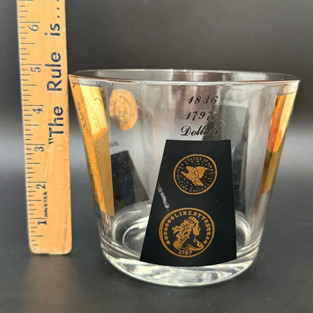 Vintage Mid Century Modern CERA Glass 22K Gold Coins of the World Ice Bucket